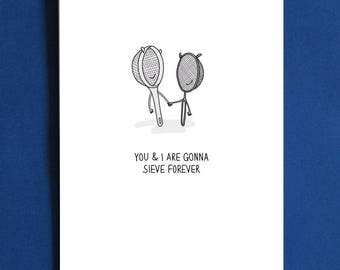 Oasis Live Forever Card - Sieve Forever - Funny music pun, blank greeting card