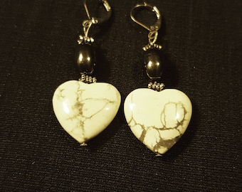Black and Gray Jasper heart shaped earrings