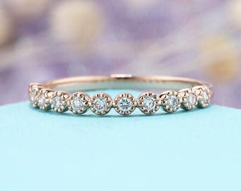 rose gold wedding band women diamond vintage half eternity band dainty simple delicate stacking bridal promise - Wedding Ring For Women rose gold wedding band women diamond vintage half eternity band dainty simple delicate stacking bridal promise - Wedding Ring For Women