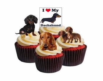 Novelty Dachshund Dog Edible Cupcake Toppers, Fairy Cake Bun Decorations X 12 Mix