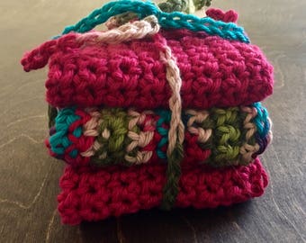 Handmade Crocheted Washcloths, Set of 3