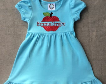 Back to school dress, Apple Appliqué Dress, Back to school Apple dress