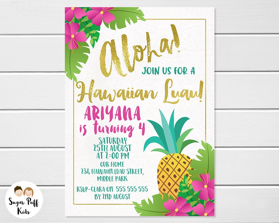 Hawaiian Luau Birthday Invitation Hawaiian Birthday