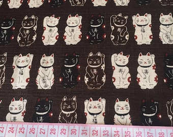 japanese fabric cosme - maneki neko - brown
