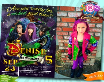 Descendants 2, Invitation, Decorations, digital, Invite, custom, personalized, birthday, party, 2, Disney, Descendants, Descendientes, photo