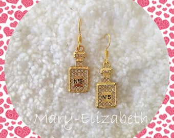 Chanel perfume bottle earrings, gold drop earrings Gold drop earrings, perfume bottle earrings, bridal drop earrings, dangle and drop earr