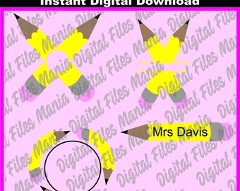 Pencil monogram svg Life svg Monogram svg Apple svg Back To School svg Girl Svg Ruler svg Teacher svg