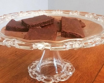Vintage Clear Glass Cake Stand- Ornate edge