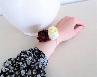 Bracelet with Burgundy/ivory-wedding, bridesmaid, witness-retro, romantic and Bohemian spirit.