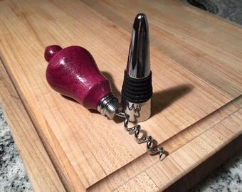 Bottle Stopper / Corkscrew - Purpleheart