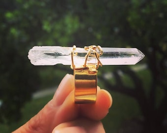 Clear quartz ring, adjustable ring, crystal ring, gold plated ring, quartz ring, gemstone ring