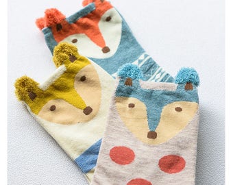 3D fox Socks, women's socks with little fox head, super cute, Cartoon animal