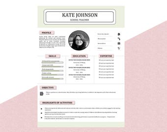 Teacher Resume - Fully Customizable - Modern Resume Template - Professional Resume Template - INSTANT DOWNLOAD, Easy to use including manual