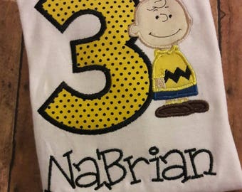 Charlie Brown Embroidered Birthday Shirt **Fast Shipping**