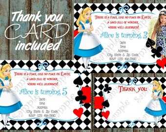 Alice in Wonderland Invitation, Alice in Wonderland Printable Invitation, Alice in Wonderland Birthday Party, Alice in Wonderland Thank you