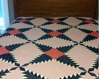 Vintage Red, White, and Blue Handmade Quilt