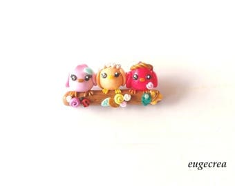 My 3 birds of spring with polymer clay brooch