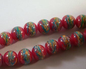 10 glass beads 10 mm drawn blue and Burgundy PV16
