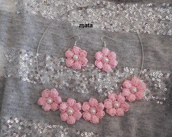 set earrings and romantic Pink Flower * Earrings