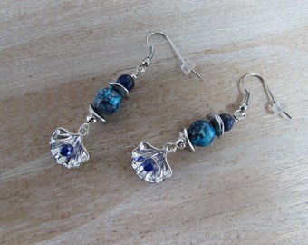 Natural stones and silver plated "Shell" earrings