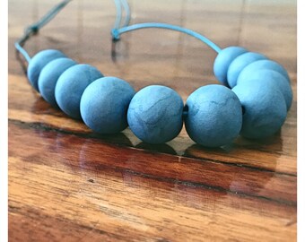 Electric Blue Beaded Polymer Clay Necklace