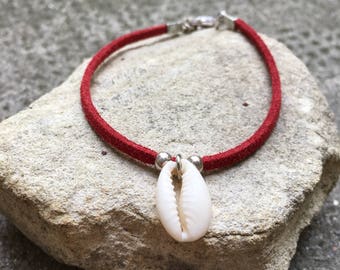 Red suede with sea shell bracelet