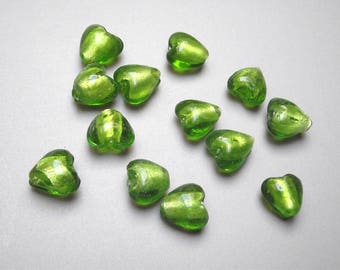 12 heart 12 mm lampwork glass beads.