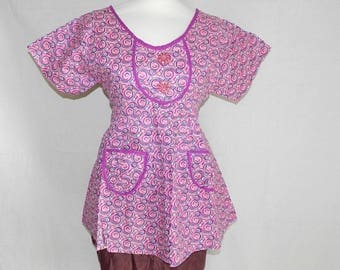 Pink top cotton tank top and trim fabric geometric waves and waves