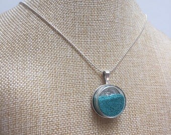 Glass beads blue Locket necklace jewelry