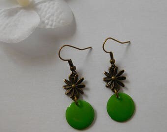 Boucles D'Oreilles Rétro Fleurs Fait Main - Création Artisanale Originale En Résine - Neuf Avec Étiquettes