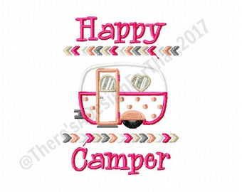 Happy camper embroidery design, camping embroidery design, camping applique design