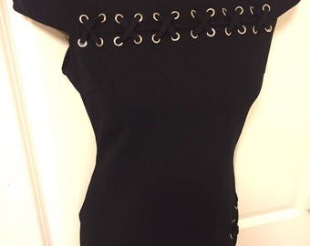Black Eyelet Bodycon Mini Dress Sizes 6 8 10 12 14