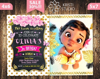 Moana Invitation - Moana Baby Invitation - Moana Girl Birthday - Moana Birthday Invitation - Moana Girl Party - Moana Printable