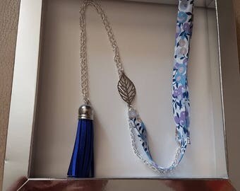 Silver necklace and Liberty - Blue and purple - vivid spring Theme