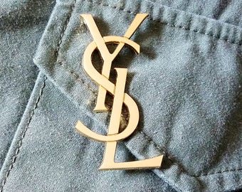 2.50 INCH YSL Yves Saint Laurent Logo Pin Brooch