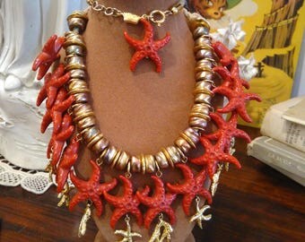 Vintage NECKLACE with starfish and gold base years ' 80