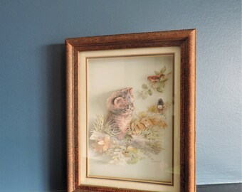 Vintage Giordano kitten art under glass in original frame/vintage Giordano/vintage kitten art/vintage kitsch artwork/nursery decor/Giordano