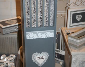 hut shabby grey and white lace heart wooden bread box