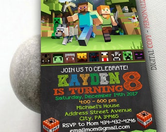 Mine Themed Invitation,Mine Themed Birthday,Mine Themed Birthday Invitation,Mine Themed Party,Mine Themed Birthday Party,Minecraft-NR121