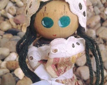 Vintage Wooden Spool Doll From England - 1920's