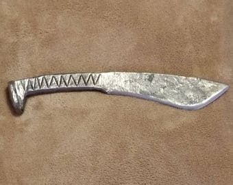 railroad spike knife with wood handle