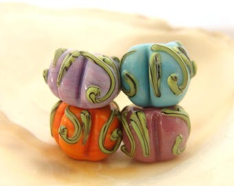 4 Pumpkin Beads Handmade Lampwork