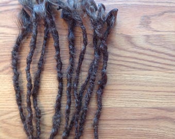 Human hair crocheted dreadlocks 12 , 16 inches long brown