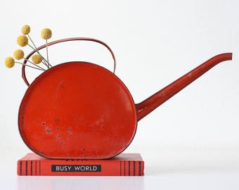 Vintage Watering Can, Metal Red-Orange Retro Watering Can