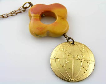 World Map Necklace, World Globe Necklace with Eastern Hemisphere, Mookaite Necklace, Mookaite Jasper Jewelry, Travel Map, Gift Idea