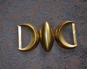 1940s 50s copper tone belt buckle set. Space age atomic design. dressmakers. Finding. Repurpose embellishment.