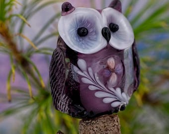 Lorelei...... lampwork owl bead............ sra