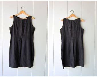 Basic Black Linen Dress Minimal Sun Dress Linen Mini Sun Dress Vintage 90s Linen Dress Modern Basic Linen Dress DES Womens Size 8 Medium