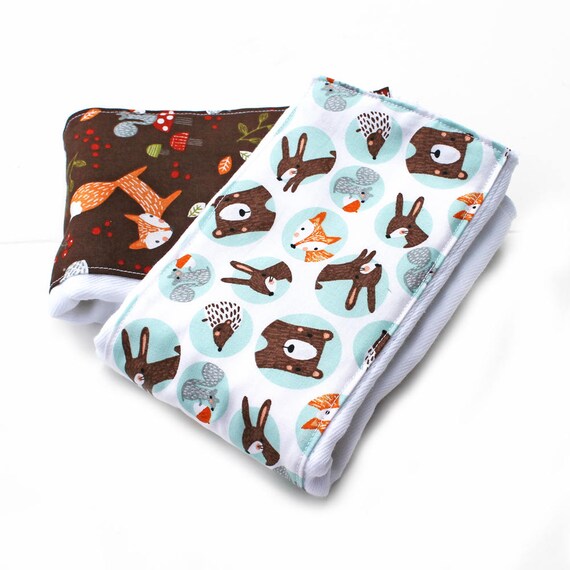 Burp Cloths -Woodland Burp Cloth - Boy Animal Burp Cloths - Blue Gray Brown Diaper Burp Cloth // Baby Shower Gift // Fox Burp Cloth