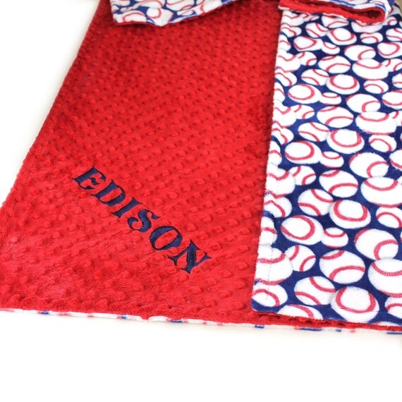Personalized Baby Blanket / Boy Baby Blanket / Minky Blanket Boy / Red Blue Baseball Blanket // Baby Gift / Receiving Blanket / Name Blanket